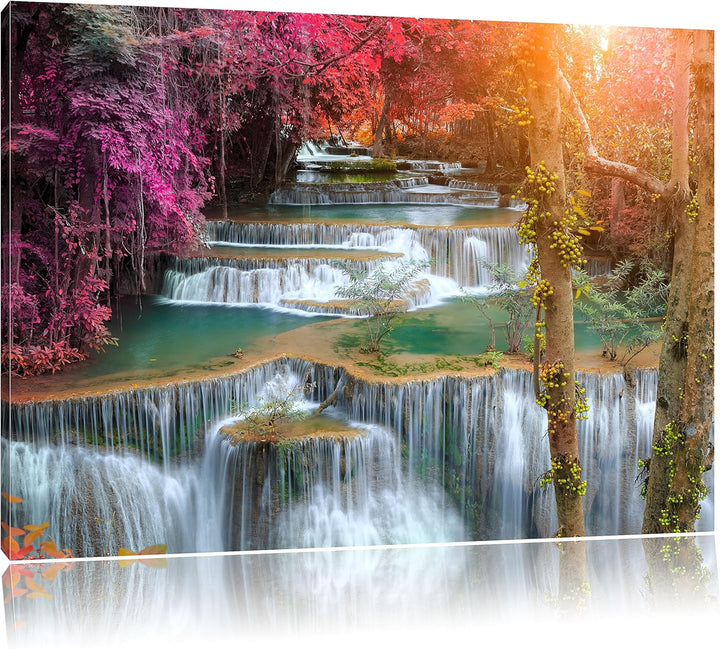 Pixxprint Wasserfall im Regenwald als Leinwandbild/Grösse: 100x70 cm/Wandbild/Kunstdruck/fertig besp