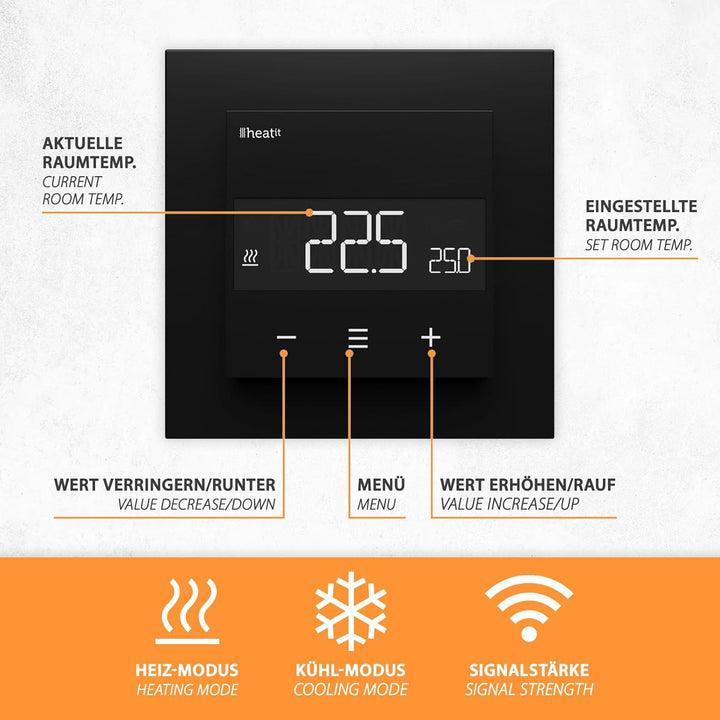 Heatit Z-TRM6 Z-Wave Plus Thermostat Raumregler mit EXT. Sensor für Fussbodenheizung elektrisch und