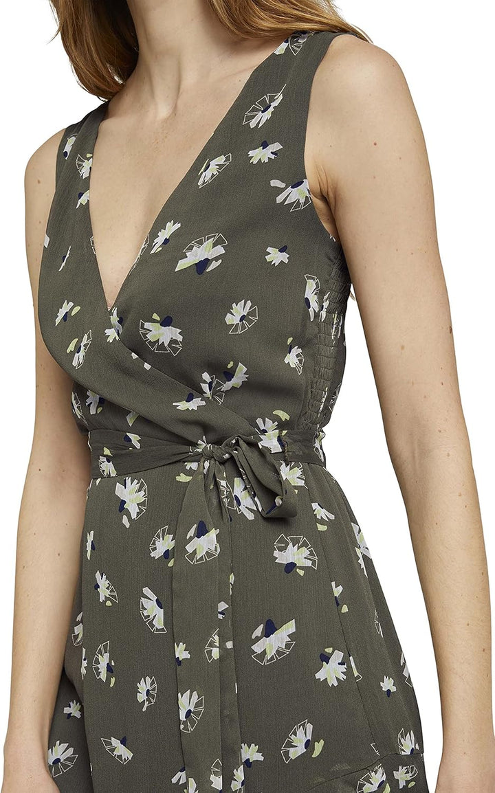 TOM TAILOR Damen Ärmelloses Chiffonkleid 34 27428 - Khaki Floral Design, 34 27428 - Khaki Floral Des
