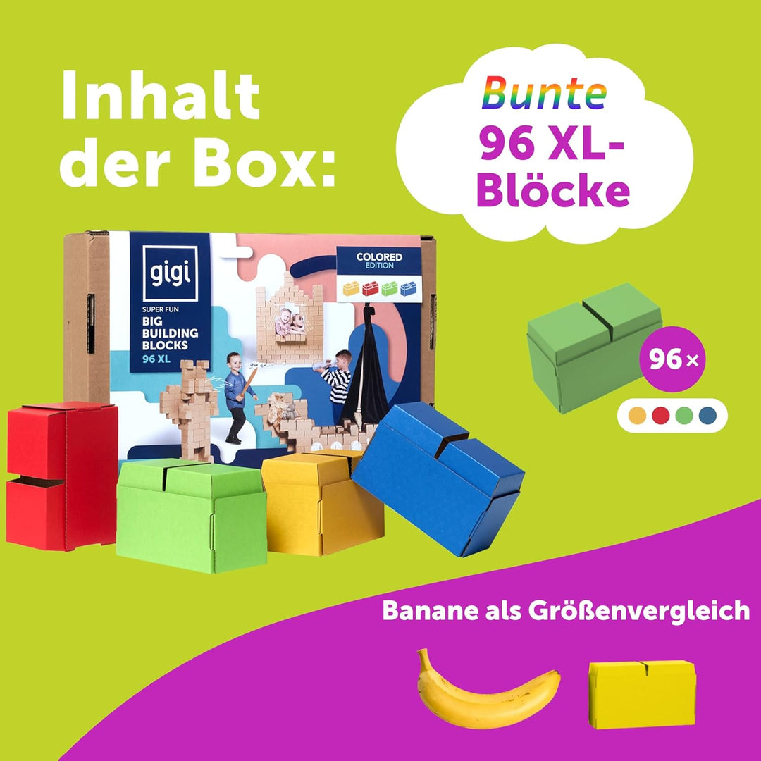 Gigi BLOKS Karton grosse bausteine XL für Kinder - 96 Ineinandergreifende und Stapelbare Bauklötze f