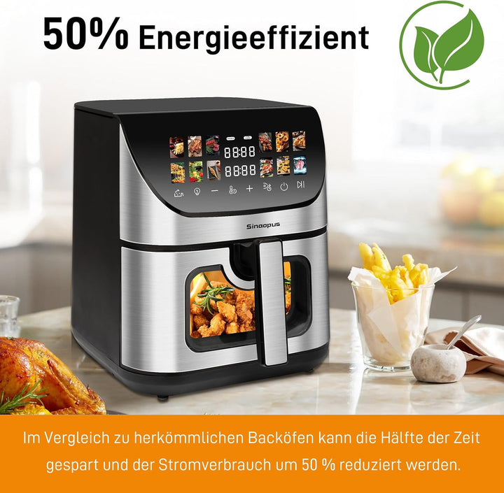 Heissluftfritteuse XXL Gesunde Fritteuse mit Sichtfenster, 1800W Airfryer 9L Heissluftfritteuse mit