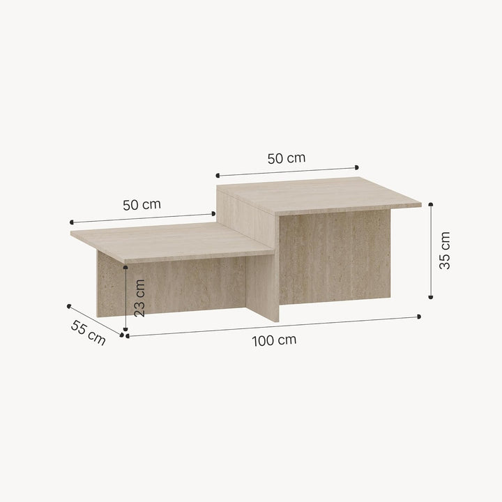 [en.casa] Couchtisch Taniena Wohnzimmertisch mit doppelter Tischplatte eckig Beistelltisch 100 x 55