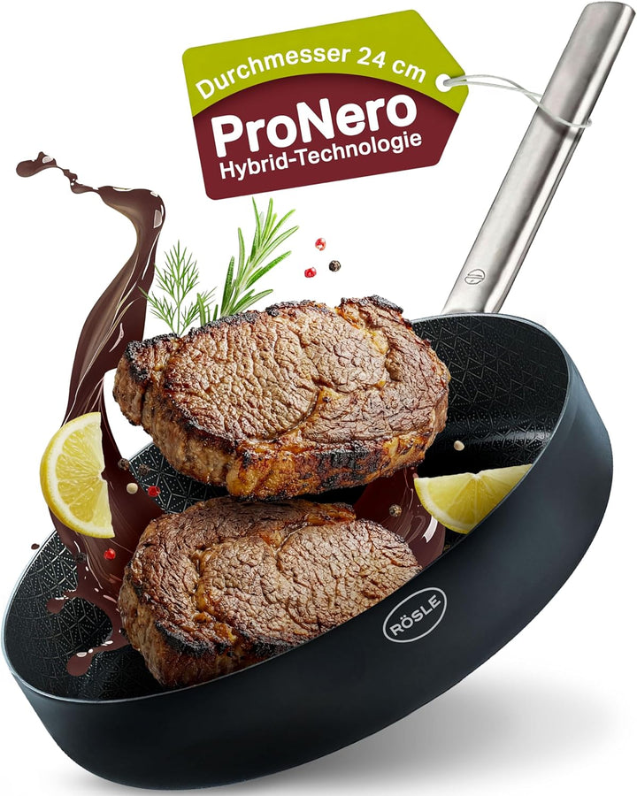 RÖSLE EBONIC Pfanne 24 cm Induktion – Bratpfanne 24cm mit ProNero Keramik Antihaftbeschichtung & Wab