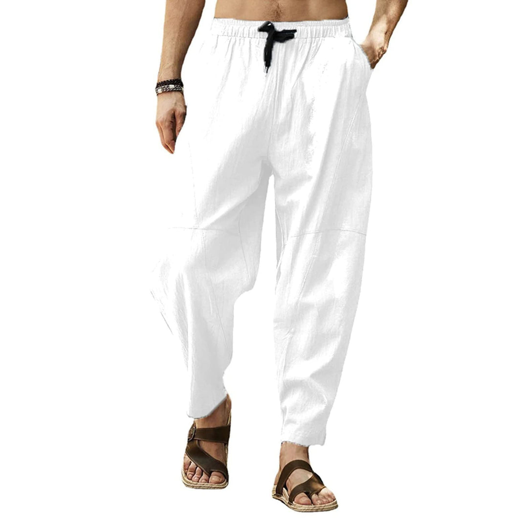 Leinenhose Herren Sommerhose Herren Leicht Yogahose Freizeithose mit Elastische Gürtel, M Weiß