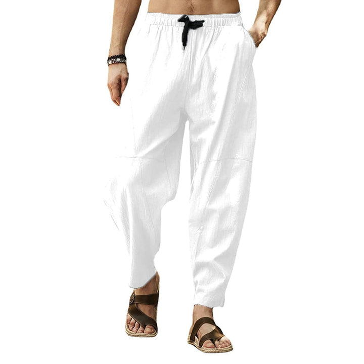 Leinenhose Herren Sommerhose Herren Leicht Yogahose Freizeithose mit Elastische Gürtel, M Weiß