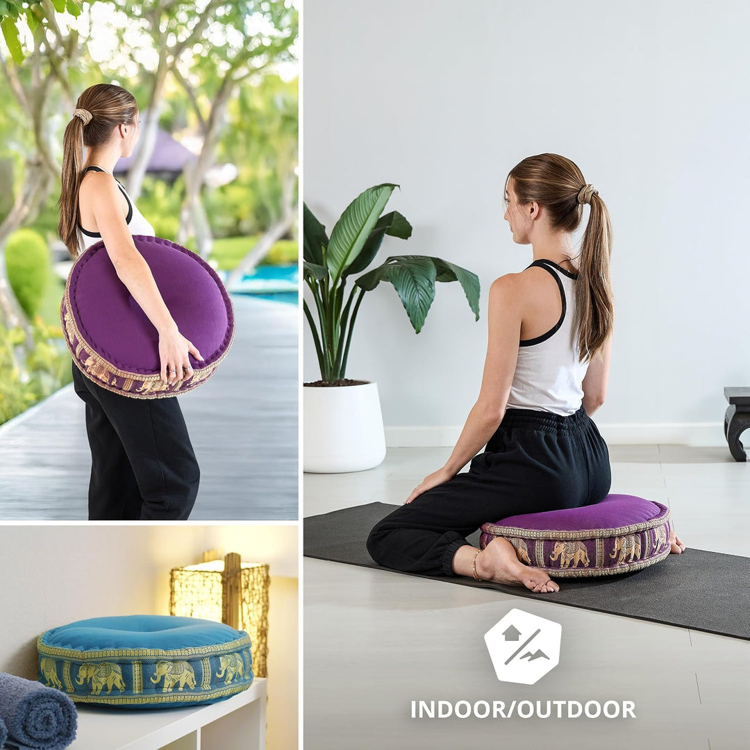 livasia Meditationskissen mit Thaiseide - Ø 45x15cm - Yogakissen mit Kapok, Pouf, Bodenkissen für Yo