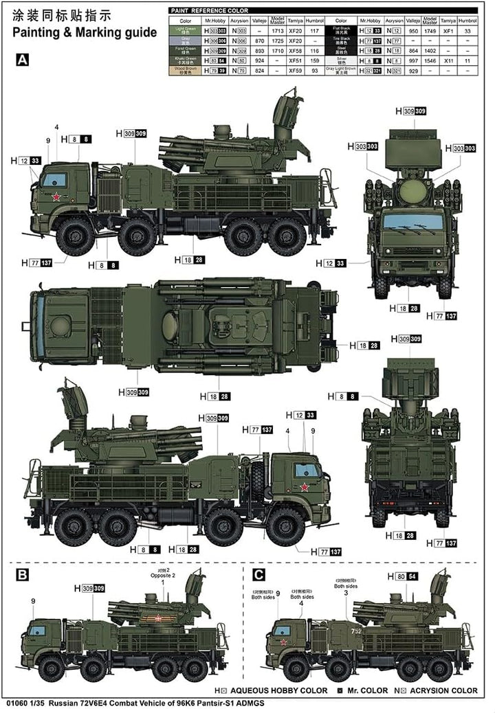 Trumpeter 001060 1/35 72V6E4, Combat auf 96K6 Pantsir S1 ADMGS Modellbausatz, verschieden