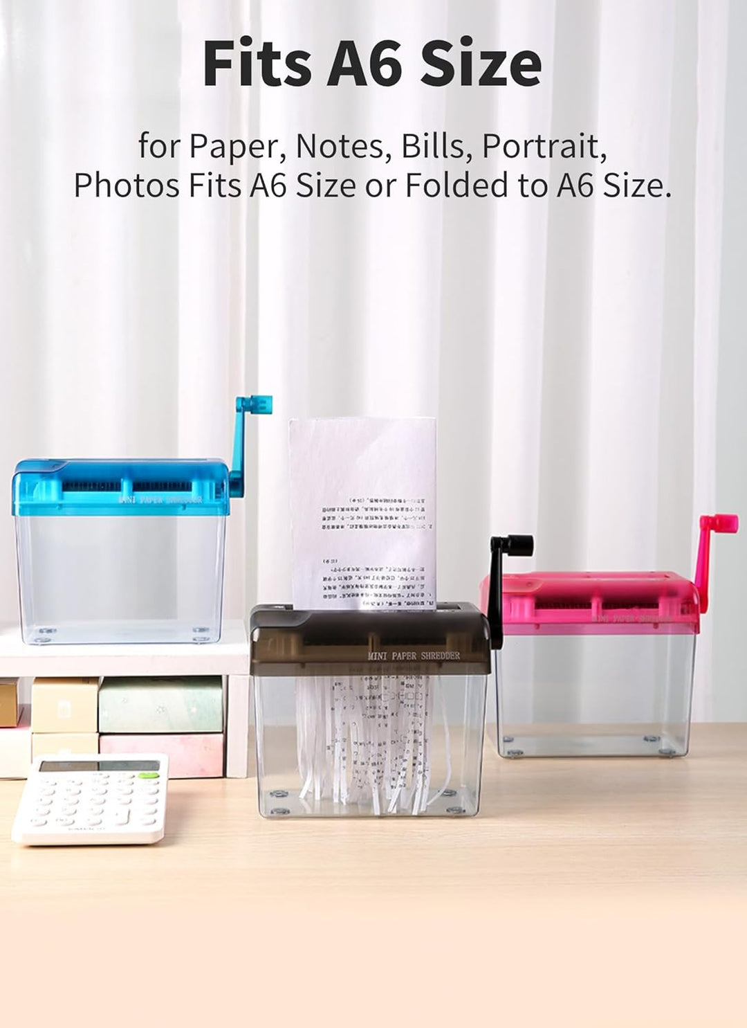 Mini-Aktenvernichter, manuell, für Papier, Aktenvernichter mit Kurbel, Format A6, 1 l, für Büro, Sch