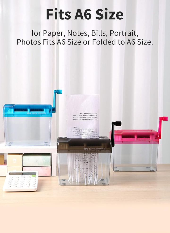 Mini-Aktenvernichter, manuell, für Papier, Aktenvernichter mit Kurbel, Format A6, 1 l, für Büro, Sch