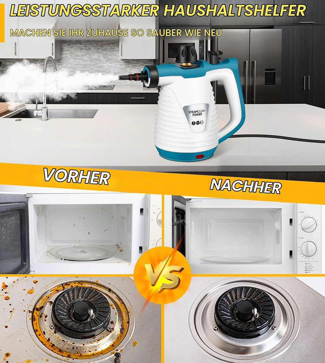 KingSom Dampfreiniger, Dampfreiniger Handgerät mit 9 Zubehörteilen, Steam Cleaner Handheld, Hand Dam