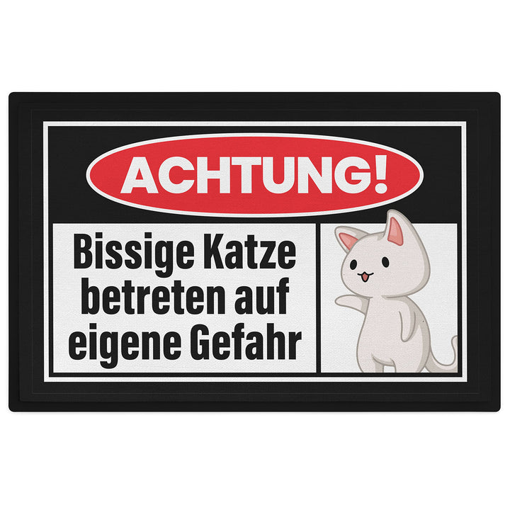 Trendation - Achtung Bissige Katze Fussmatte Geschenk Katzenbesitzer Lustige Fussmatte 60x40 cm Katz