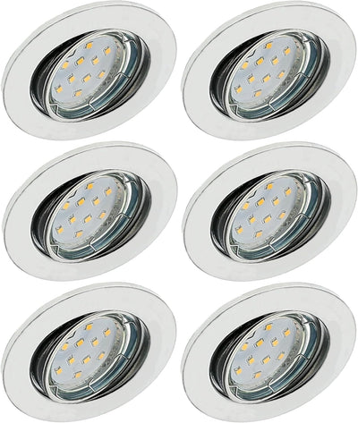 Trango 6er Set LED Einbaustrahler in Chrom Rund 6729-068M3 Bad Einbauleuchte, Deckenstrahler, Einbau