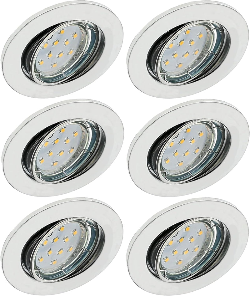 Trango 6er Set LED Einbaustrahler in Chrom Rund 6729-068M3 Bad Einbauleuchte, Deckenstrahler, Einbau