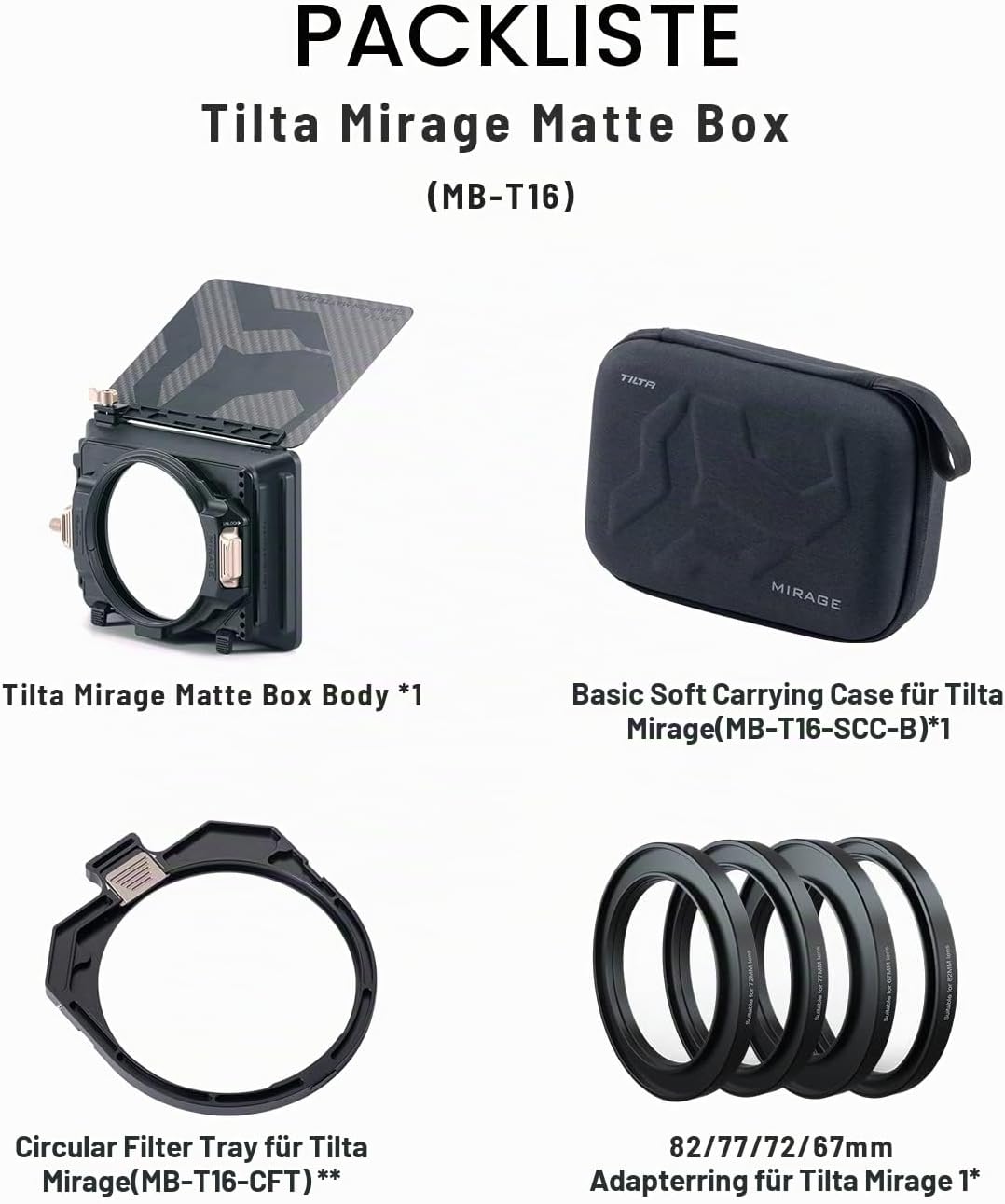 Tilta Mattbox Mirage Matte Box für DSLR und Spiegellose Kameras, mit 95mm Filterrahmen 4 Objektivada