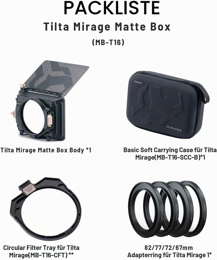 Tilta Mattbox Mirage Matte Box für DSLR und Spiegellose Kameras, mit 95mm Filterrahmen 4 Objektivada