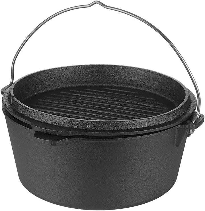 Mucola Dutch Oven 31x14 cm Gusseisen 9 Liter ohne Füsse Schwarz | Feuertopf Schmortopf Bräter Gussto