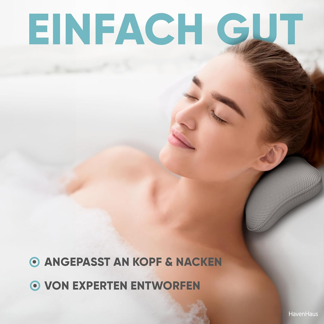 HAVENHAUS Premium Badewannenkissen grau | Badekissen für Badewanne schnelltrocknend & extra grosse S