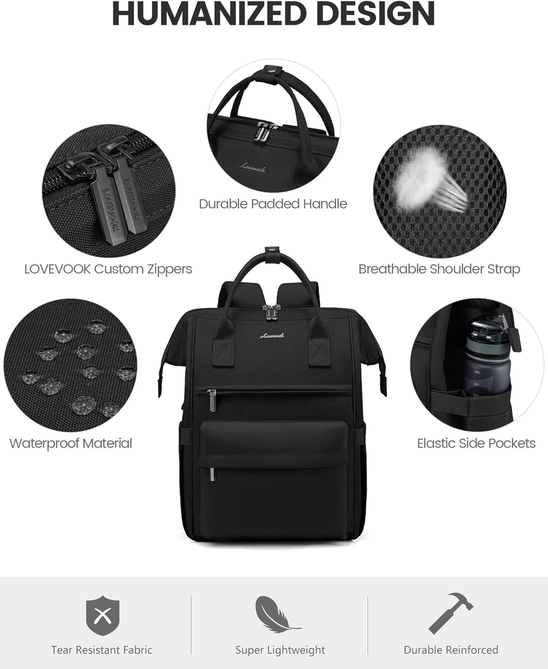 LOVEVOOK Schulrucksack Teenager Mädchen, 15,6 Zoll Laptop Schultasche Arbeitstasche Herren Damen, Wa