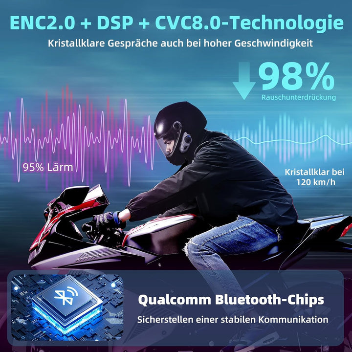 X2 Motorrad Bluetooth Headset, Helm Kommunikationssystem für 2 bis zu 4 Personen in Reichweite von 1