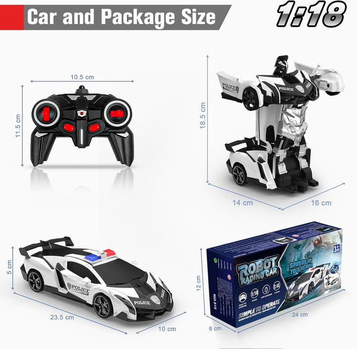 Ferngesteuertes Auto, 2 in 1 Transformator Ferngesteuerte Roboter Kinder Auto 360° Drehung RC Polize