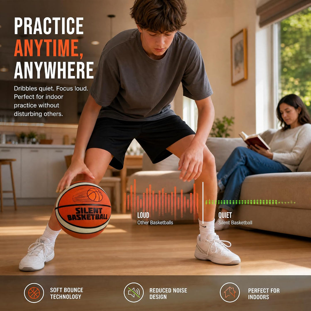 Grösse 7 Silent-Basketball mit Stoffbezug – Rutschfester PU-Schaum, hohe Sprungkraft &amp; realistisches