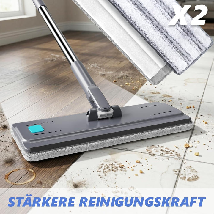 Masthome Wischmopp und Eimer Set, Flacher Bodenwischer mit 6 Mikrofaser-Wischpads und 148 cm Edelsta