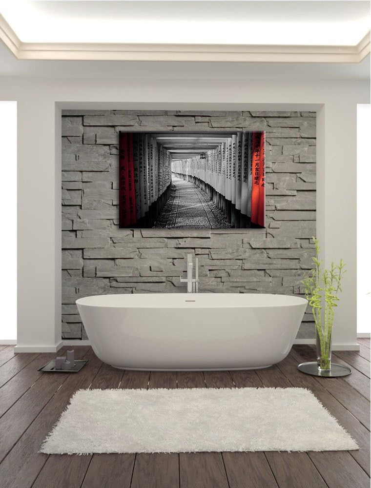 schöner Gebetsgang Japan schwarz/weiss Format: 100x70 auf Leinwand, XXL riesige Bilder fertig gerahm