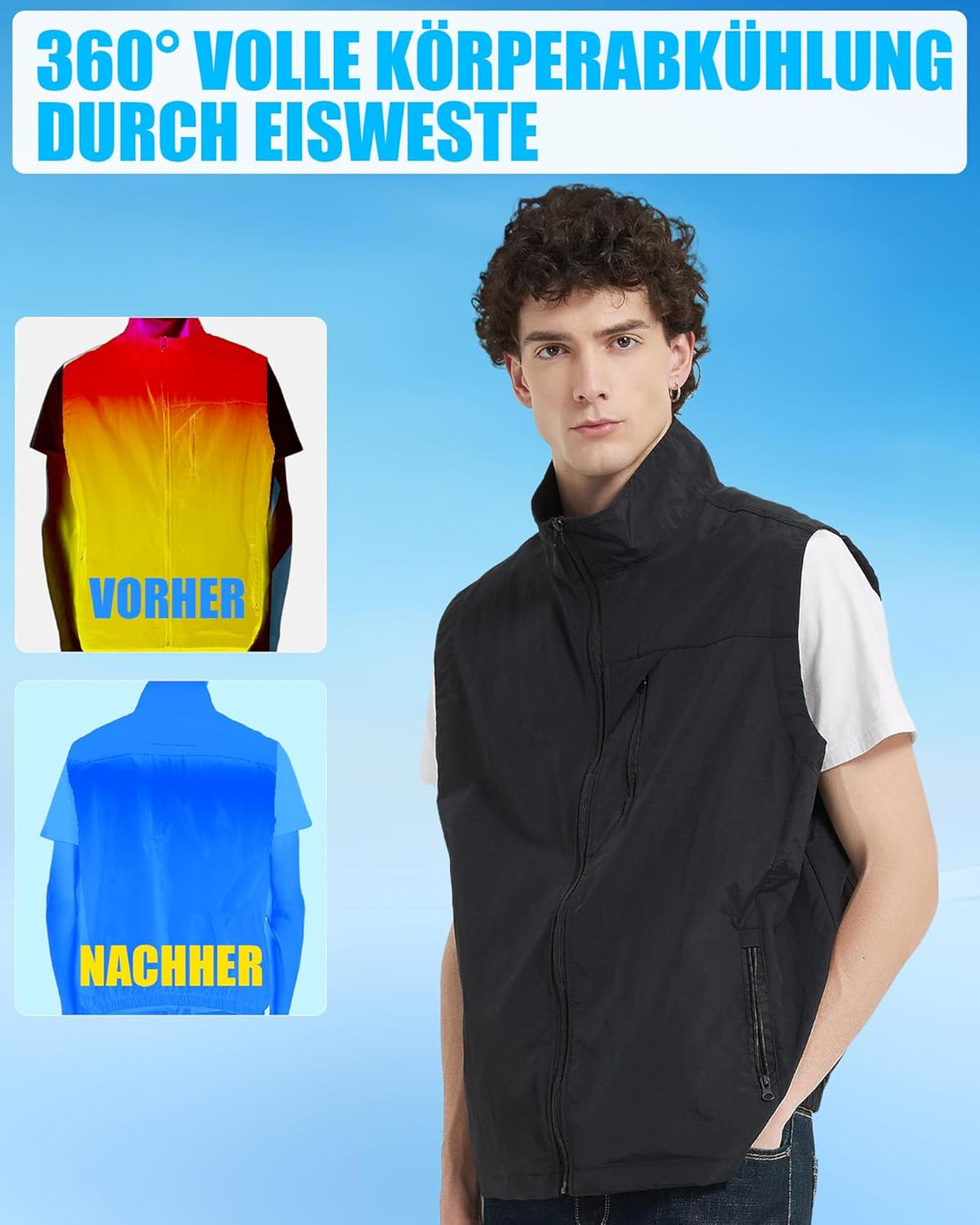 Lvkakmox Kühlweste für Herren und Damen mit 24 Eispacks, 6 Kühlzonen - Arbeitsweste, Sport Ice Cooli