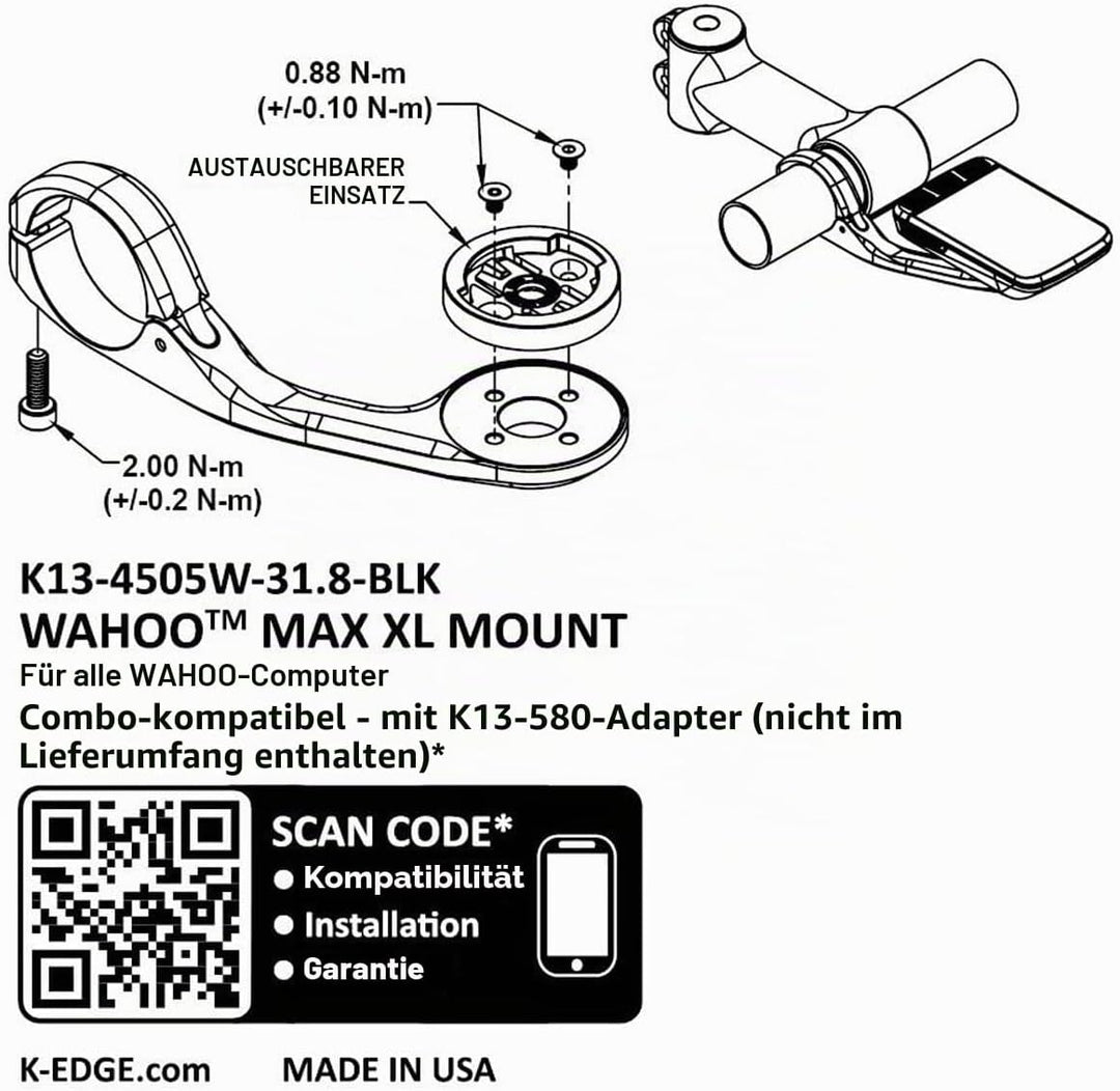 K-Edge Wahoo MAX XL Halterung, Schwarz, 35 mm, Wahoo