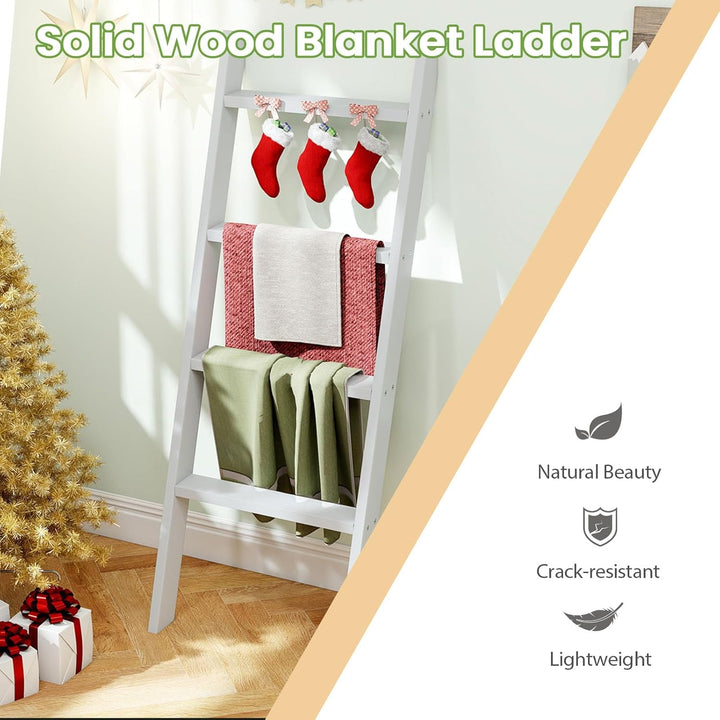 LIFEZEAL 4 Stufiges Leiterregal, Handtuchleiter Kleiderleiter aus Holz, Handtuchhalter Handtuchständ