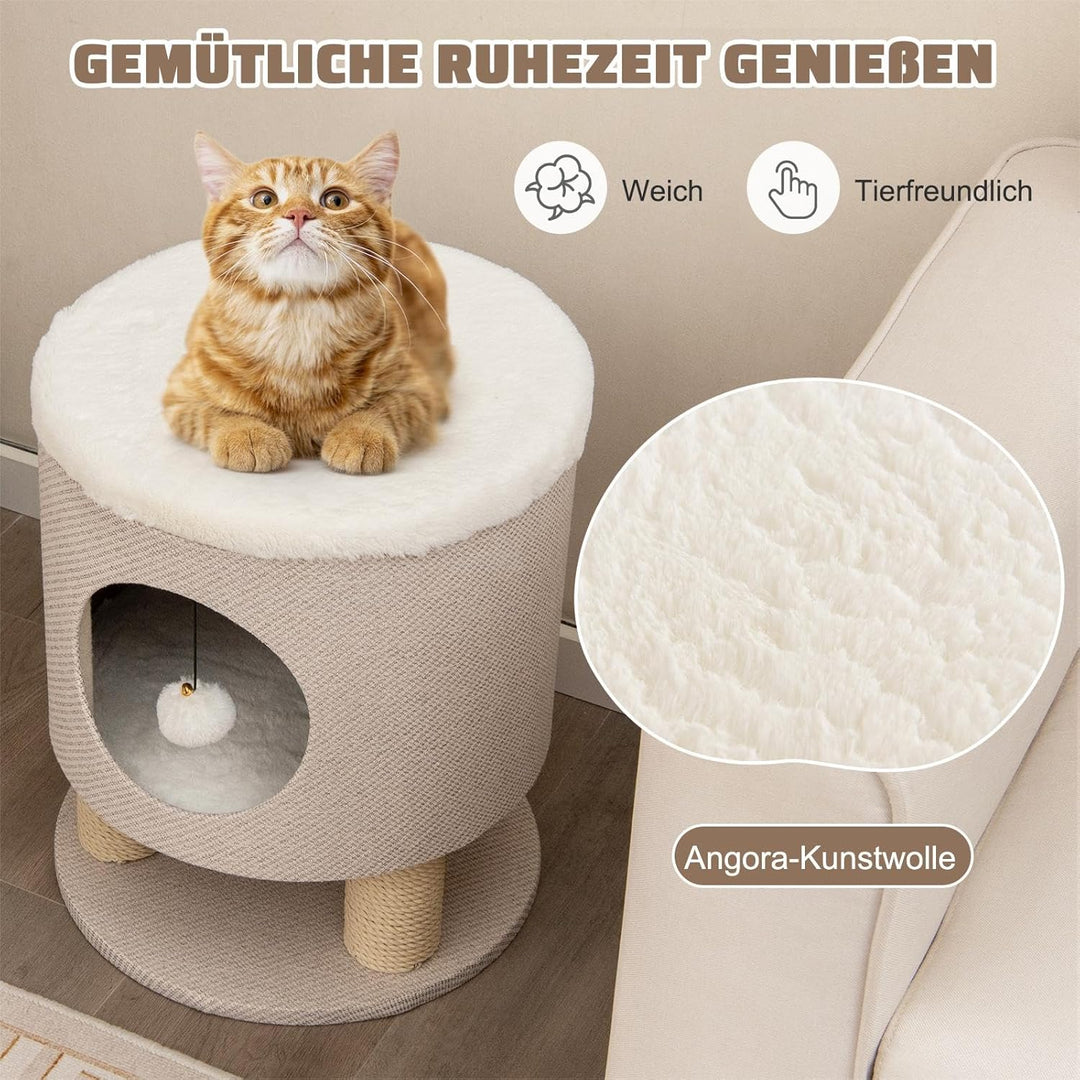 SOARS Kratztonne klein, Kratzbaum & Hocker, Katzenhöhle mit 3 Sisalstämmen & Spielball, Katzenbaum b