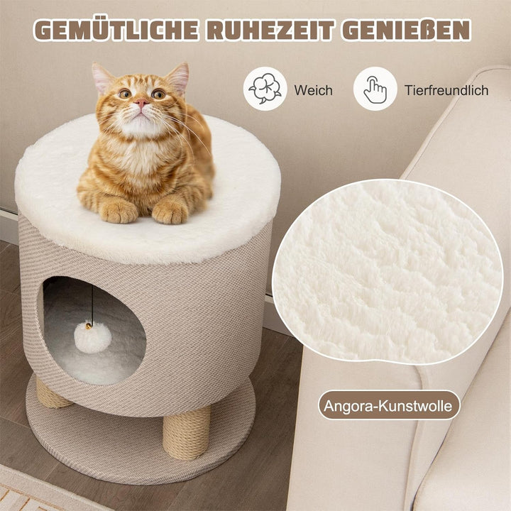 SOARS Kratztonne klein, Kratzbaum & Hocker, Katzenhöhle mit 3 Sisalstämmen & Spielball, Katzenbaum b