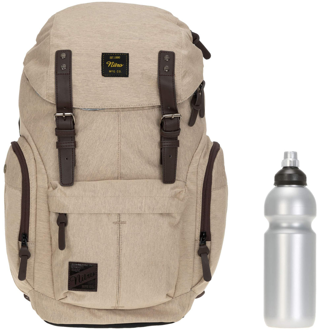 Rucksack Nitro Daypacker Alltagsrucksack Laptop Fach Schulrucksack Vintage + Flasche (Almond), Almon