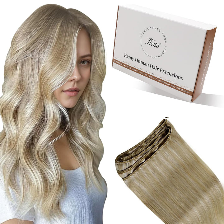 Hetto Extensions Tressen Echthaar Blond Highlight Tressen Extensions Echthaar Remy Extensions Tresse