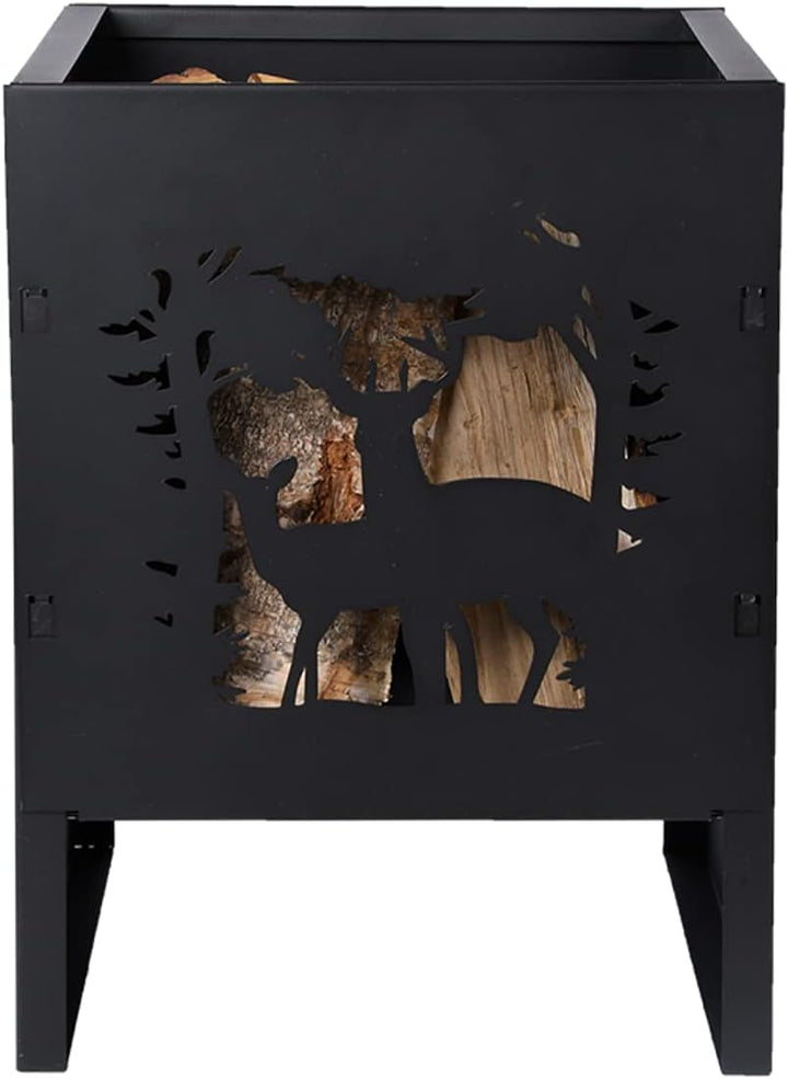 FEUERKORB Motiv Hirsch | Stahl schwarz LxBxH 30x30x40cm | Feuerstelle Outdoor Feuerkorb Feuertonne G