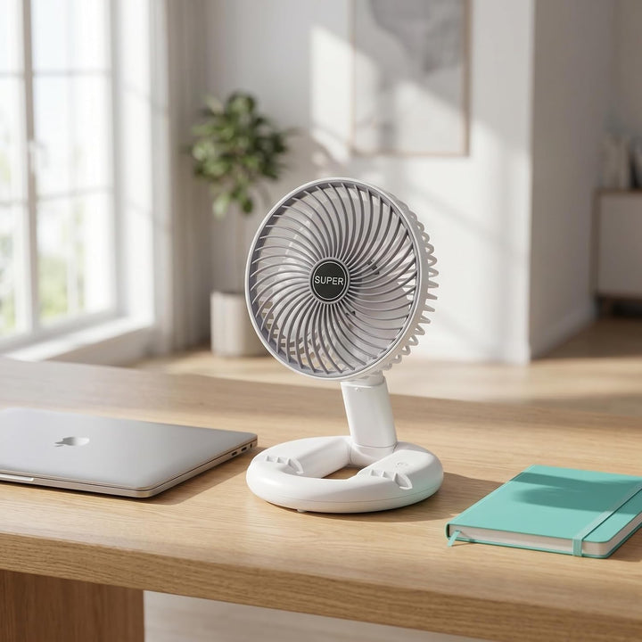 USB Tischventilator, Tragbar Leise Tischventilator mit 3 Geschwindigkeiten, Faltbar Akku Ventilator,
