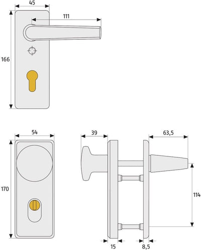 ABUS Tür-Schutzbeschlag KKZS700 F1 aluminium mit beidseitigem Drücker 20726 Beidseitig Drücker F1 Al