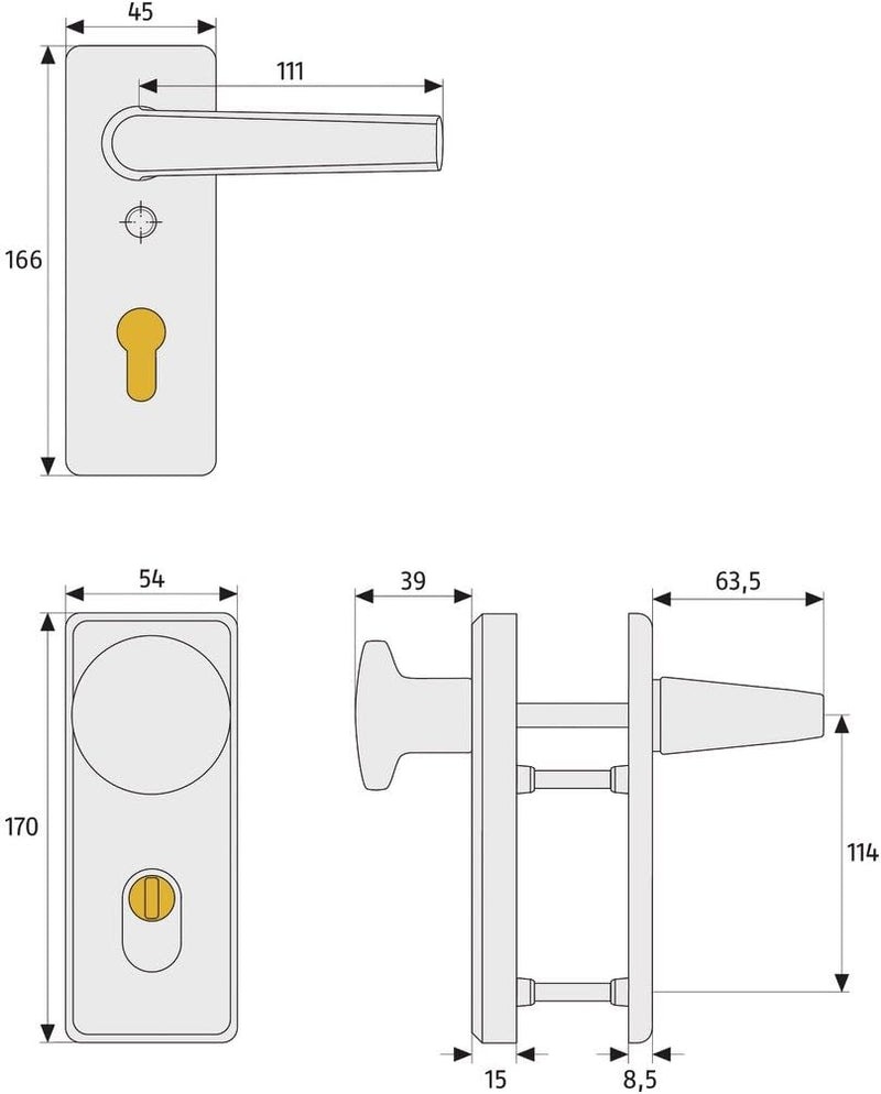 ABUS Tür-Schutzbeschlag KKZS700 F1 aluminium mit beidseitigem Drücker 20726 Beidseitig Drücker F1 Al