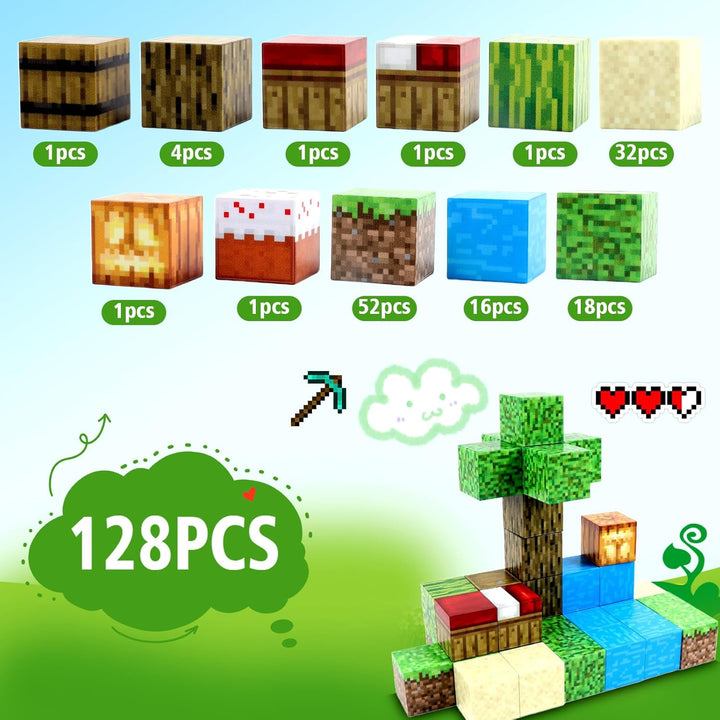 128 Stück Magnetische Bausteine - Build Mine Magnet Welt World Strand Set,Magnetic Building Blocks,M