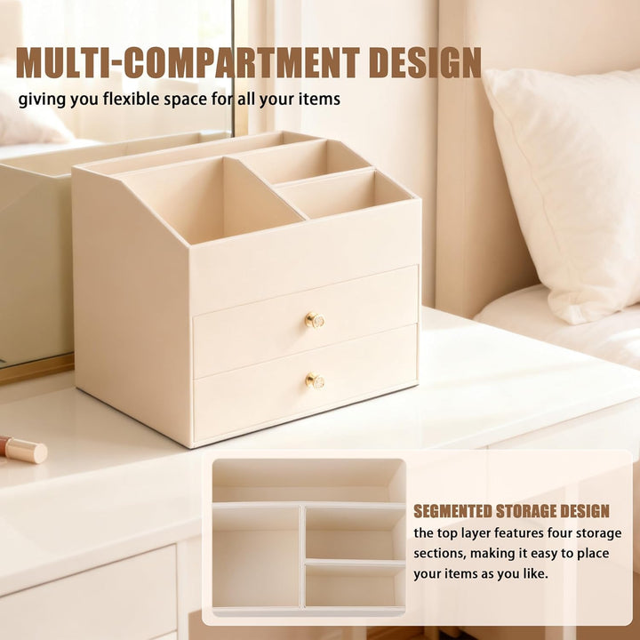 Homeanda Make-up-Organizer aus Kunstleder mit 2 Schubladen – Schreibtisch-Organizer für Kosmetik, Li