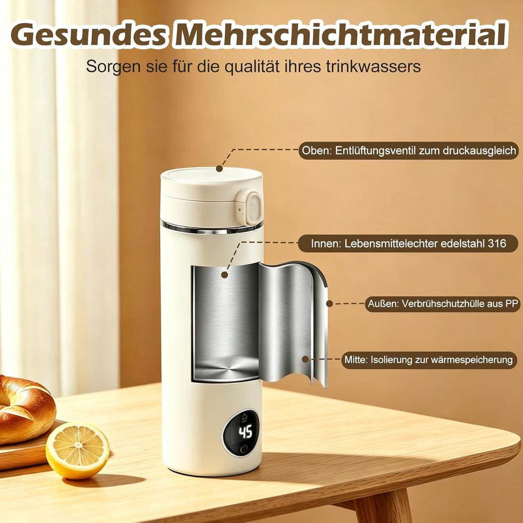 Reise Elektrisch Wasserkocher mit Temperatureinstellung, 500ML Flaschenwärmer Baby Unterwegs Mini Wa
