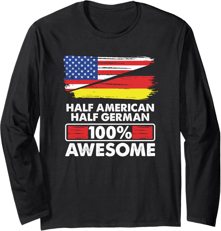 Vintage Flag Half American Half German Roots 100% Awesome Langarmshirt