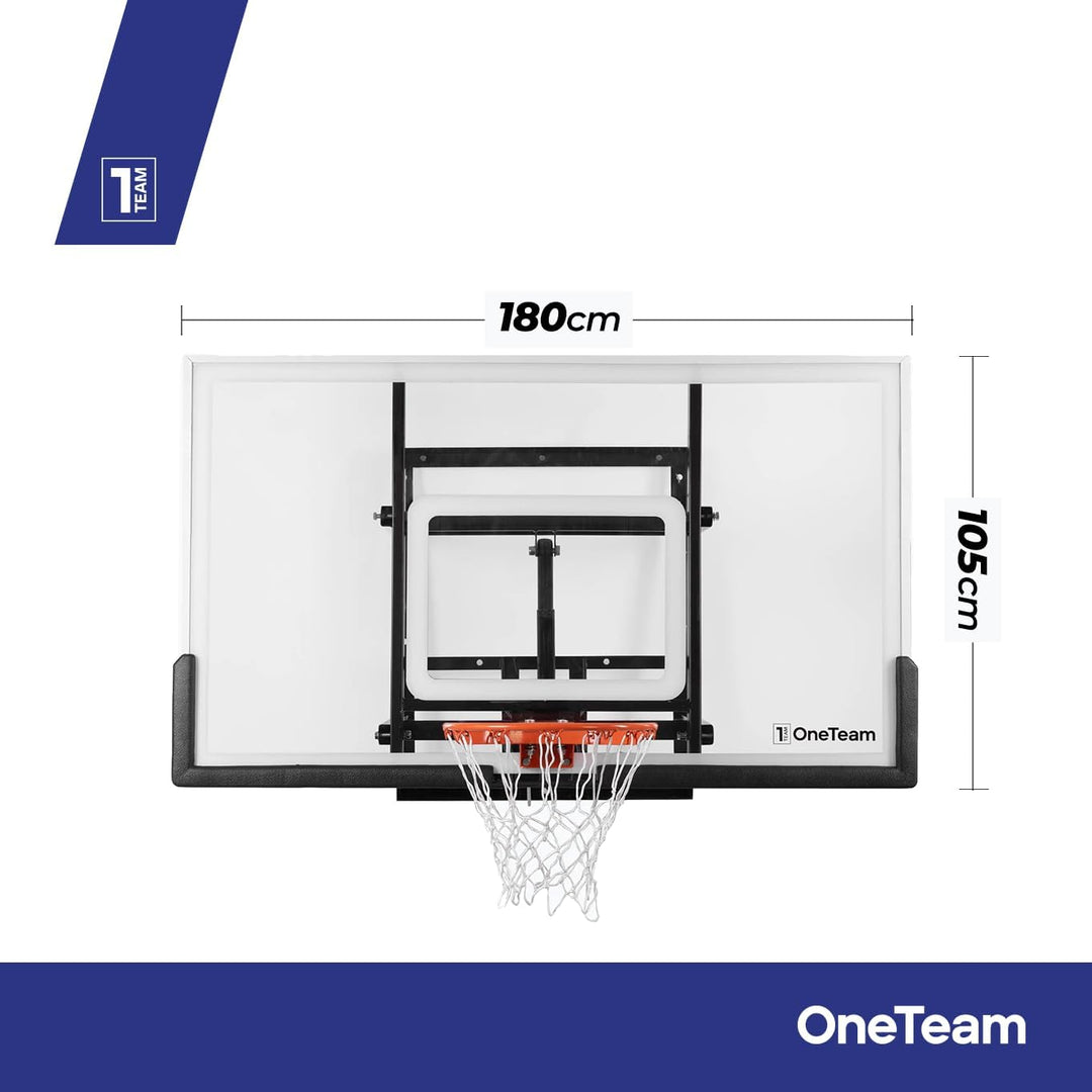 OneTeam Basketball Backboard Grösse 180 x 105 cm Farbe Schwarz Höhenverstellbares Backboard mit Nylo