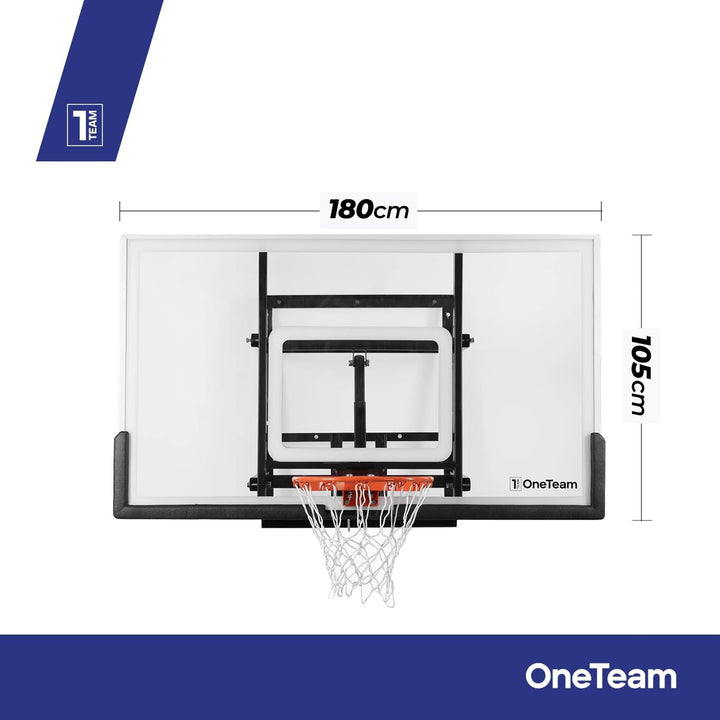 OneTeam Basketball Backboard Grösse 180 x 105 cm Farbe Schwarz Höhenverstellbares Backboard mit Nylo