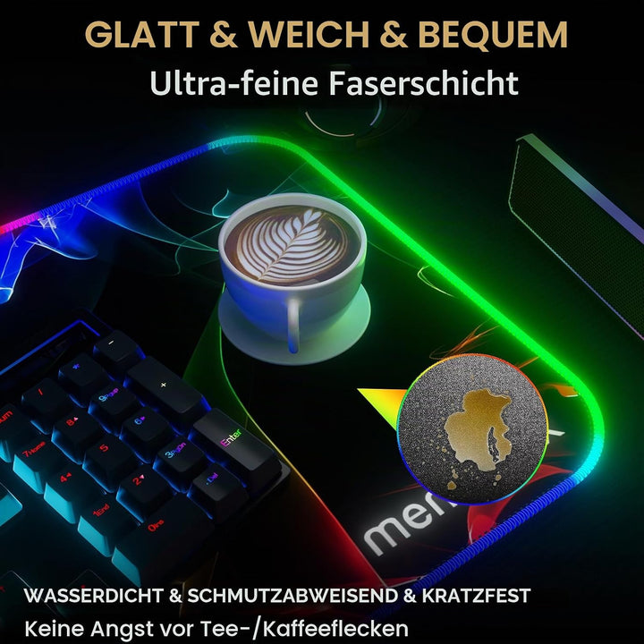 RGB Gaming Mauspad XXL 80×30 cm – Grosses LED Mousepad mit 12 Beleuchtungsmodi, Rutschfester Gummiba