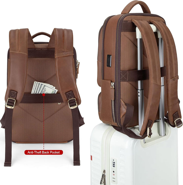 Tzowla Lederucksack Herren,Tasche für Damen Echtleder,Laptop Rucksack für Business und Arbeit für 15