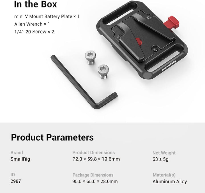 SMALLRIG Mini V Mount Batterieplatte Kamera Akku Platte Camera Battery Plate - 2987