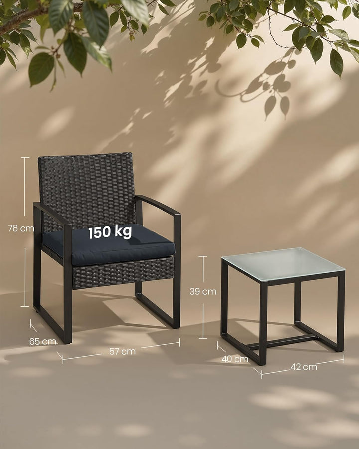 SONGMICS Balkonmöbel, Gartenmöbel-Set, aus PE-Polyrattan, Lounge-Set, Tisch und 2 Stühle, Terrassenm