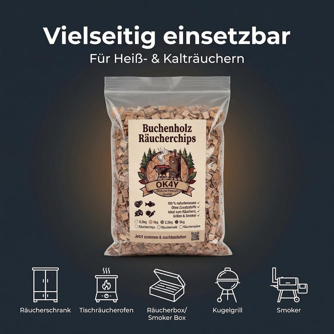 Räucherholz Buche nach Wahl – Räuchermehl, Räucherspäne oder Räucherchips | 0,5–5 kg | Räucherzubehö