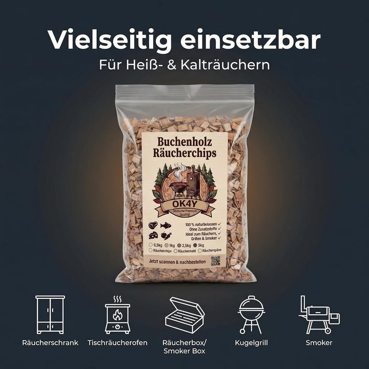 Räucherholz Buche nach Wahl – Räuchermehl, Räucherspäne oder Räucherchips | 0,5–5 kg | Räucherzubehö